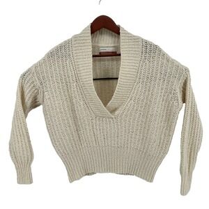 Anthropologie Pilcro Beige Shawl Collar Chunky Knit Wool Blend Sweater Boho MP
